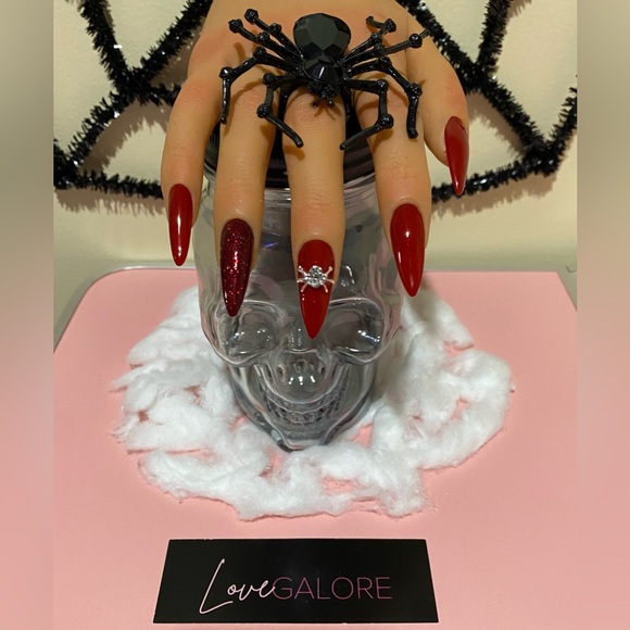 Hand crafted (Jelly Red) Halloween Medium Stiletto or Medium Almond Press Ons - Picture 4 of 12